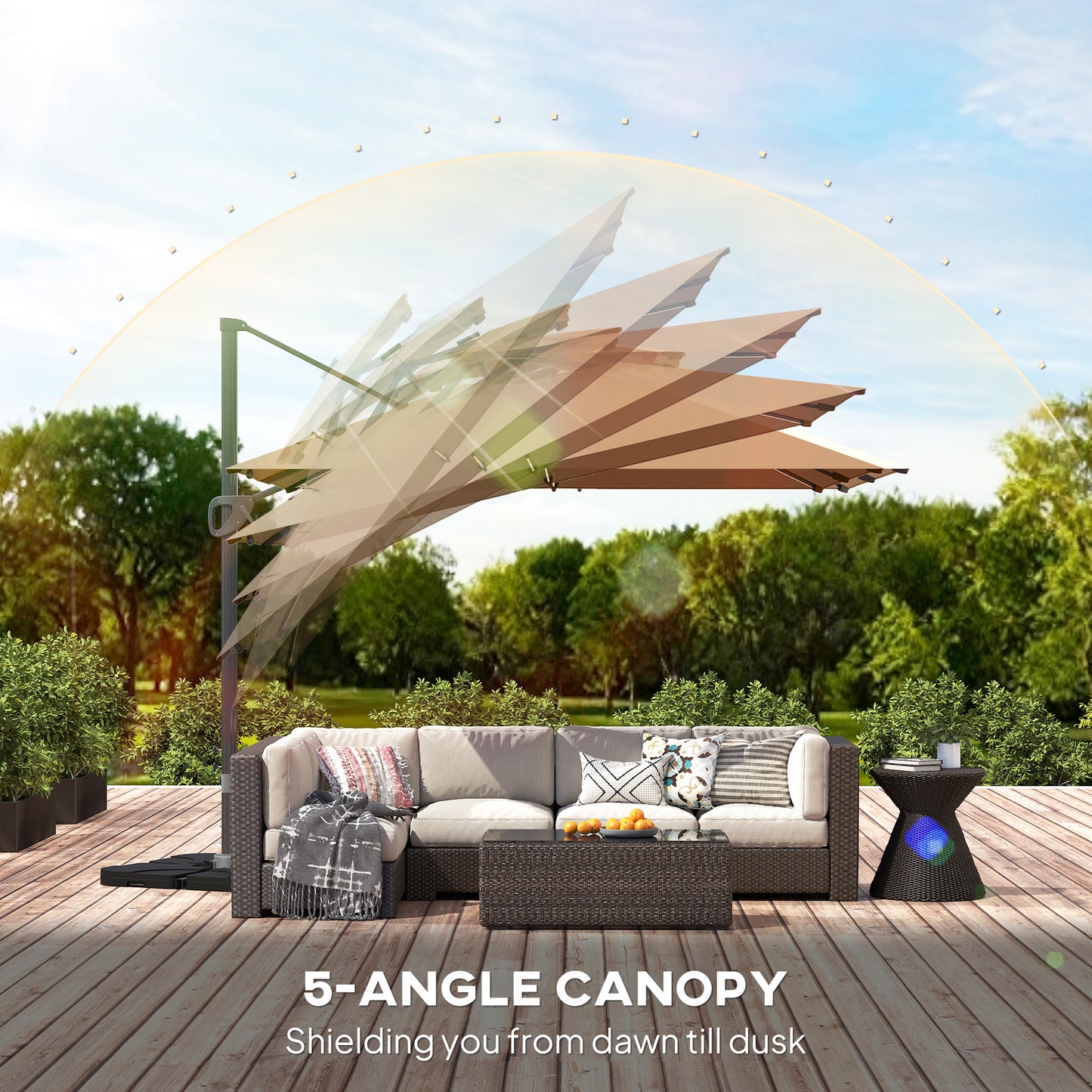 Multi-Angle LED Light Parasol Umbrella - Khaki