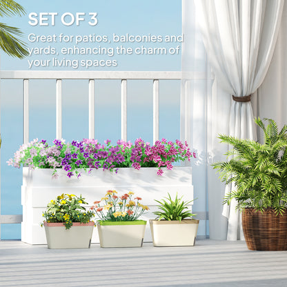 Set of 3 Self Watering Plant Pots Outdoor, 27cm Rectangular Garden Planters with Visual Water Level Window