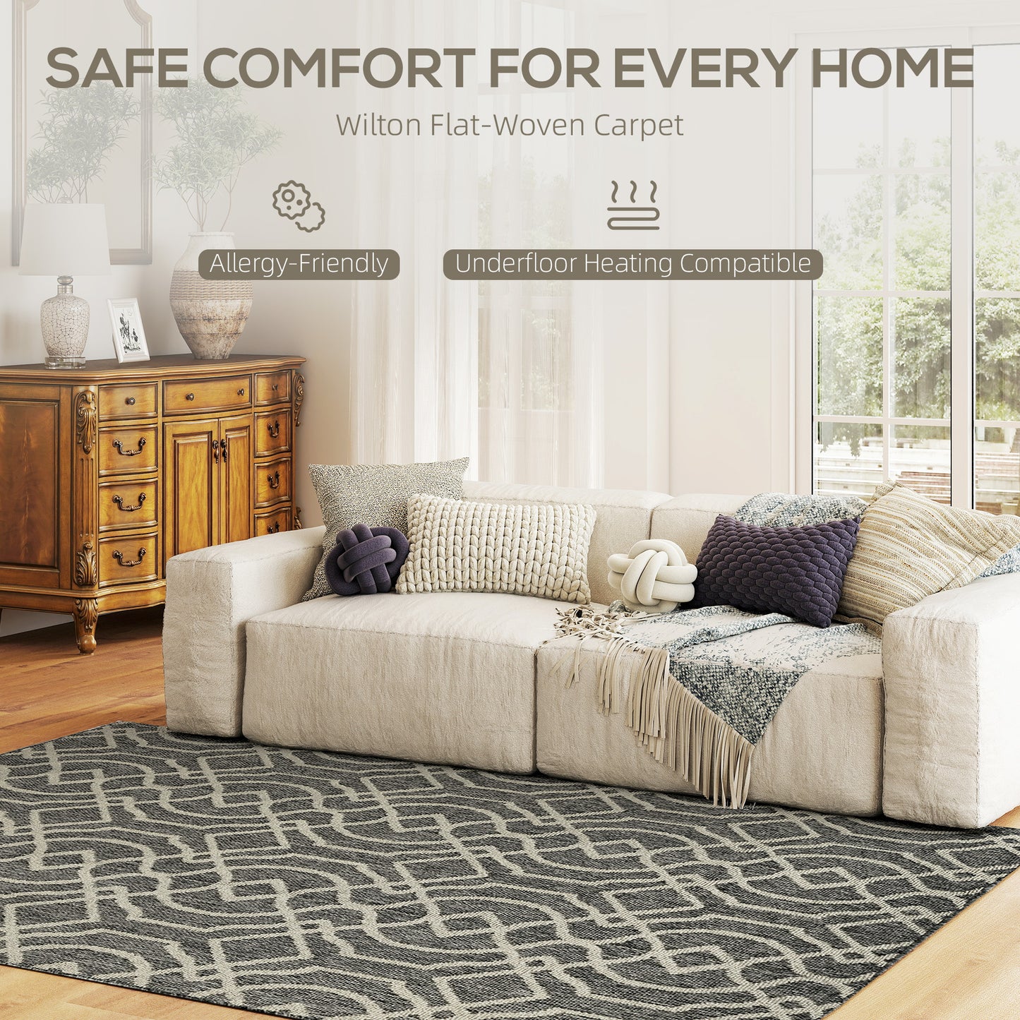 UV Resistant Indoor & Outdoor Area Rug, Easy-Cleaning Machine Washable Rug with Geometric Pattern for Patio, Garden, Kitchen