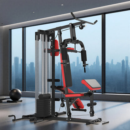 Multi Gym Workout Station, Weight Machine with 65kg Weight Stack, Sit Up Bench, Push Up Stand, Dip Station