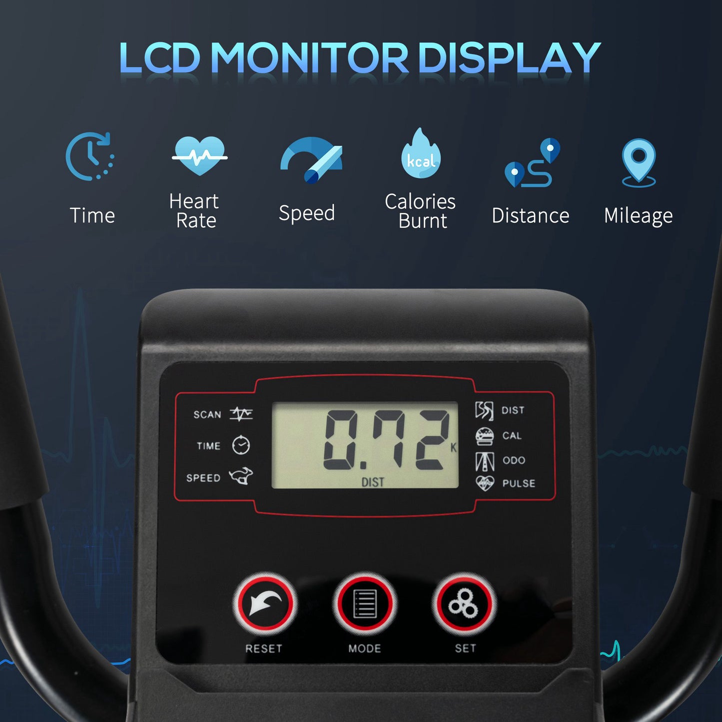Elliptical Cross Trainer, Home Cardio Workout Machine with Eight Level Magnetic Resistance, LCD Monitor, Heart Rate Sensor