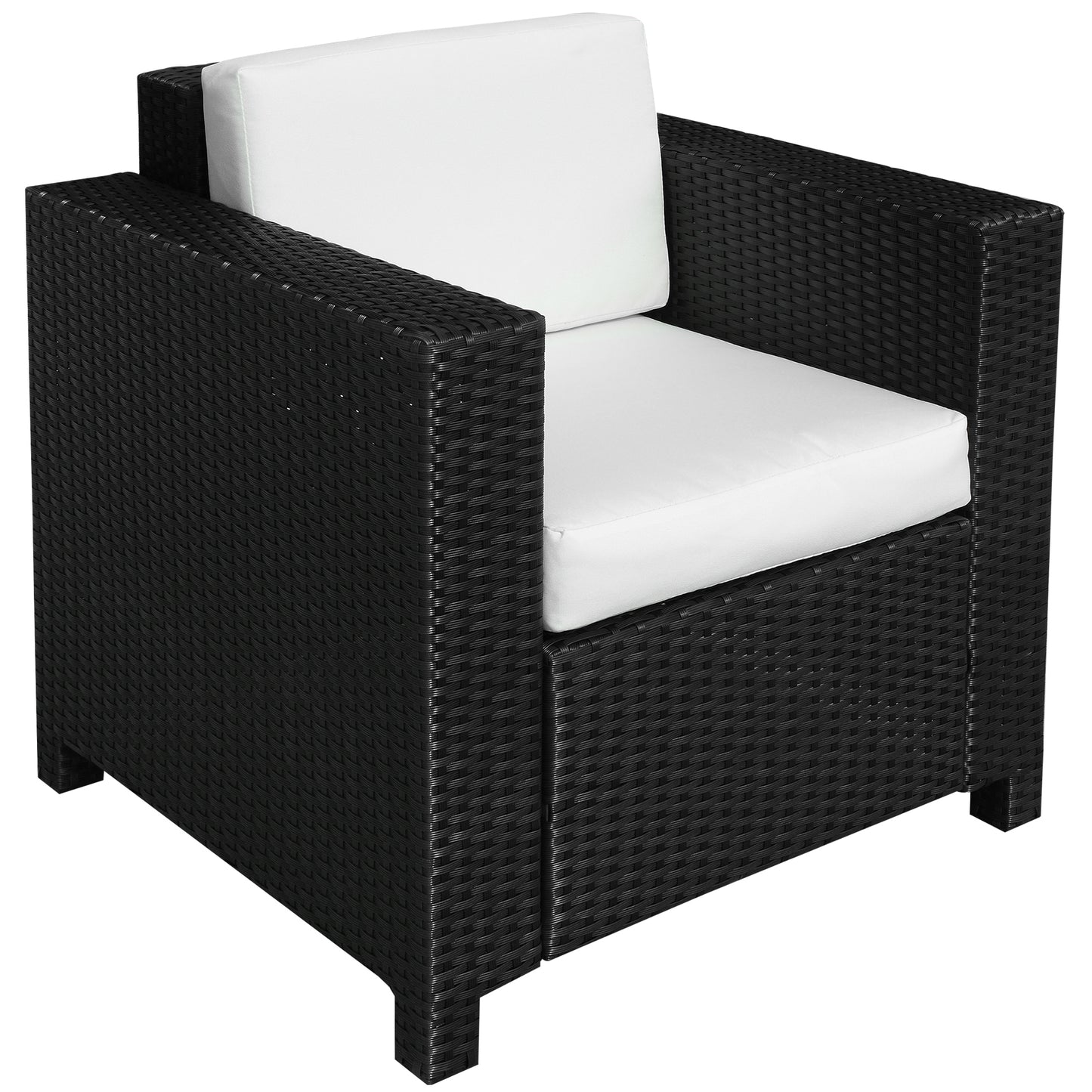 Single Seater Rattan Chair Sofa with 10 cm Thick Padded Cushion, All-Weather PE Wicker Weave Garden Armchair with Armrests