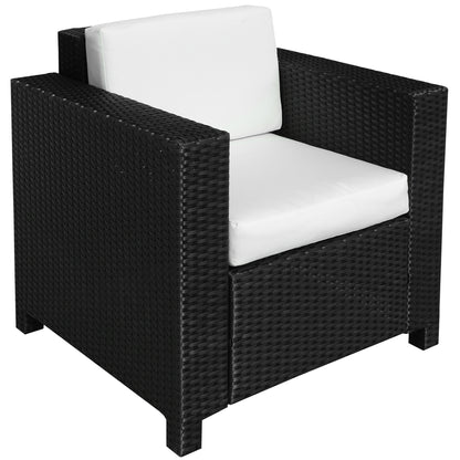 Single Seater Rattan Chair Sofa with 10 cm Thick Padded Cushion, All-Weather PE Wicker Weave Garden Armchair with Armrests
