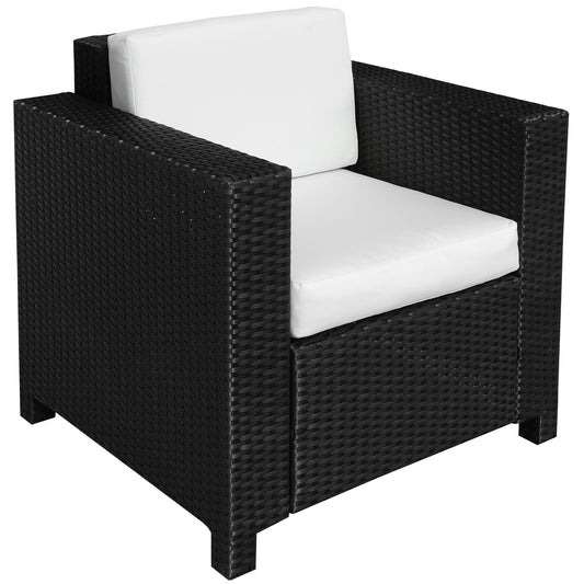 Single Seater Rattan Chair Sofa with 10 cm Thick Padded Cushion, All-Weather PE Wicker Weave Garden Armchair with Armrests