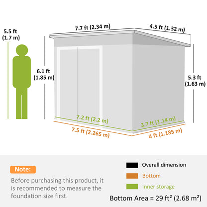 7.5 x 4.3ft Metal Garden Storage Shed, Waterproof Outdoor Shed with Triple Lockable Door, Gloves, Vents, Green