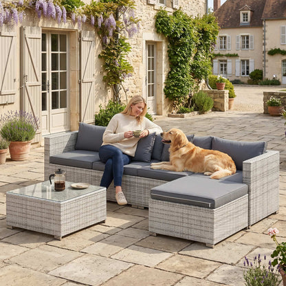 6 Pieces Rattan Corner Sofa Set - Mixed Grey