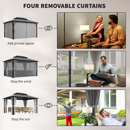3 x 4m Hardtop Gazebo Canopy with UPF30+ Double Polycarbonate Roof, Aluminium Frame Garden Gazebo Permanent Pavilion