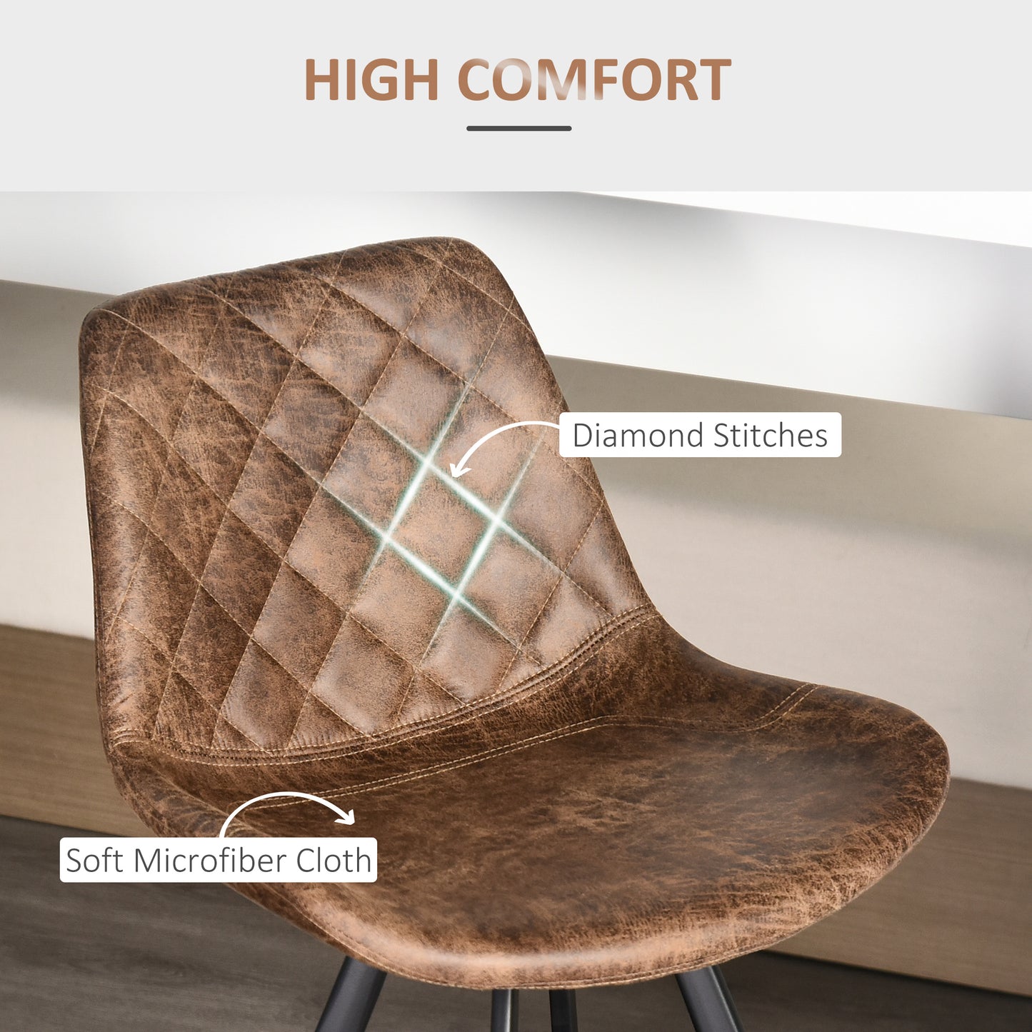 Set Of 2 Bar Stools Vintage Microfiber Cloth Tub Seats Padded Comfortable Steel Frame Footrest Quilted Home Bar Cafe Kitchen