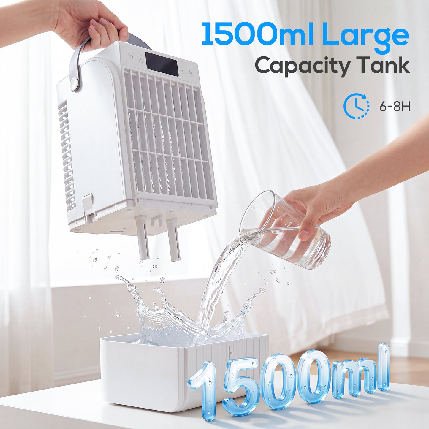 Portable Air Conditioner, 4-in-1 Mini Air Cooler with 4 Wind Speed, 2 Cool Mist, RGB 7 LED Light, White
