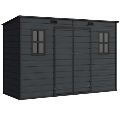 10 x 4 ft Resin Garden Shed, Outdoor Storage Shed with Floor, Windows, Lockable Doors and Vents, Dark Grey