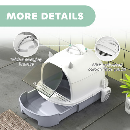 Enclosed Cat Litter Box w/ Pull-Out Drawer, Scoop, Deodorising Bags for Odour Control, Privacy, Portable, Easy to Clean