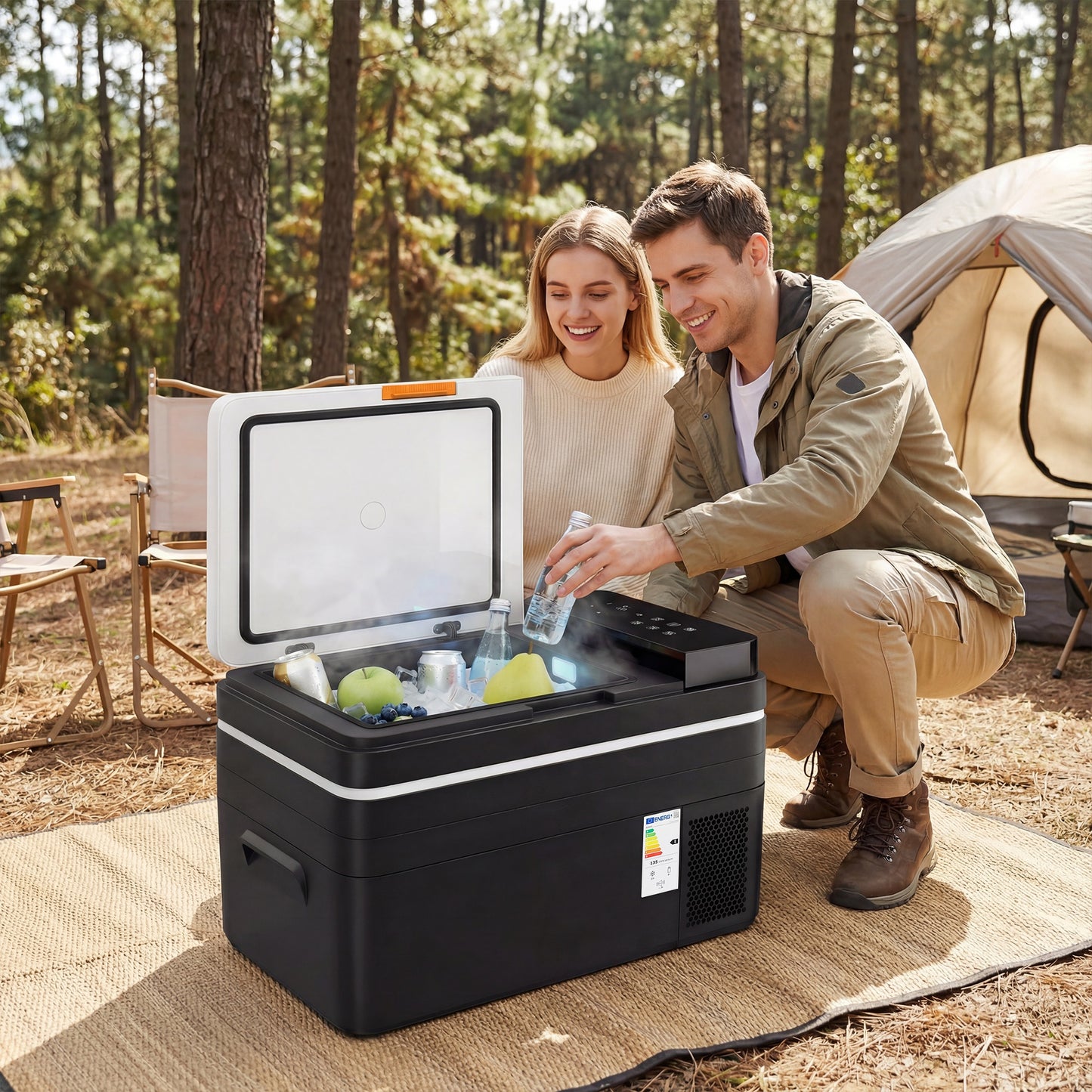 30L Compressor Car Fridge Freezer, Camping Refrigerator with App Control, 12/24V DC and 100-240V AC, Black