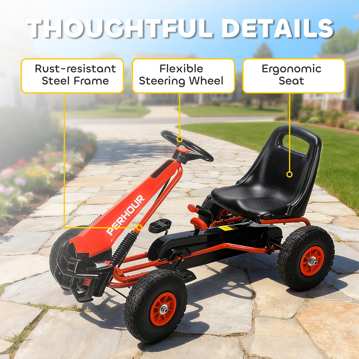 Kids Pedal Go Kart with Adjustable Seat, EVA Tyres, Manual Clutch, Brake, Go Kart for Kids 3-8 Years, Red