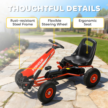 Kids Pedal Go Kart with Adjustable Seat, EVA Tyres, Manual Clutch, Brake, Go Kart for Kids 3-8 Years, Red