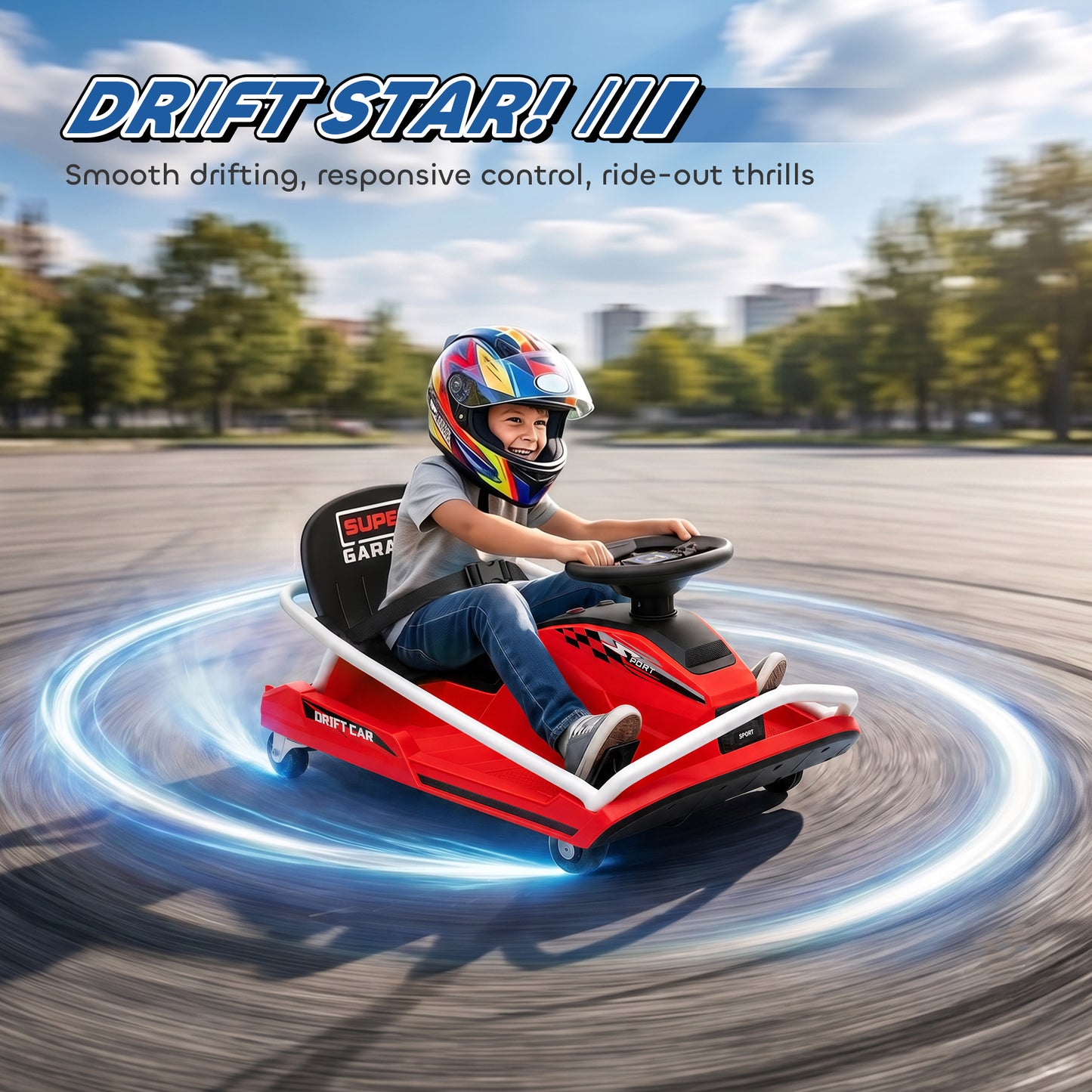 24V Electric Go Kart for Kids with Drift Mode, 300W Brushless Motor, Soft Start and Dual Speed for Ages 6-10, Red