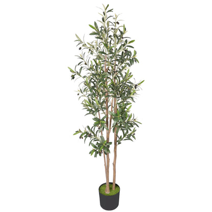 Decorative Artificial Plant, 175 cm Silk Olive Tree with 787 Leaves in Cement Pot, Fake Plant