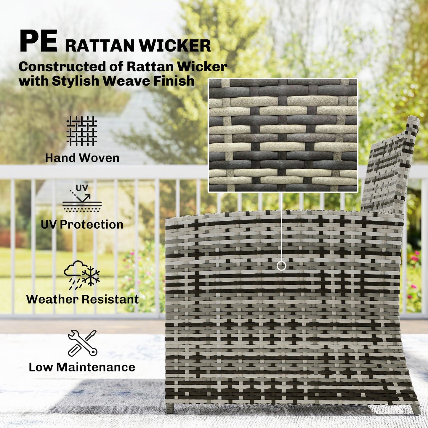 6 Piece Rattan Garden Furniture, Space-Saving Patio Furniture Set with Nesting Tables, Chairs, Stools, Cushions, Grey