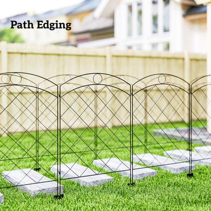 Steel Decorative Outdoor Picket Fence Panels Set of 4, Black