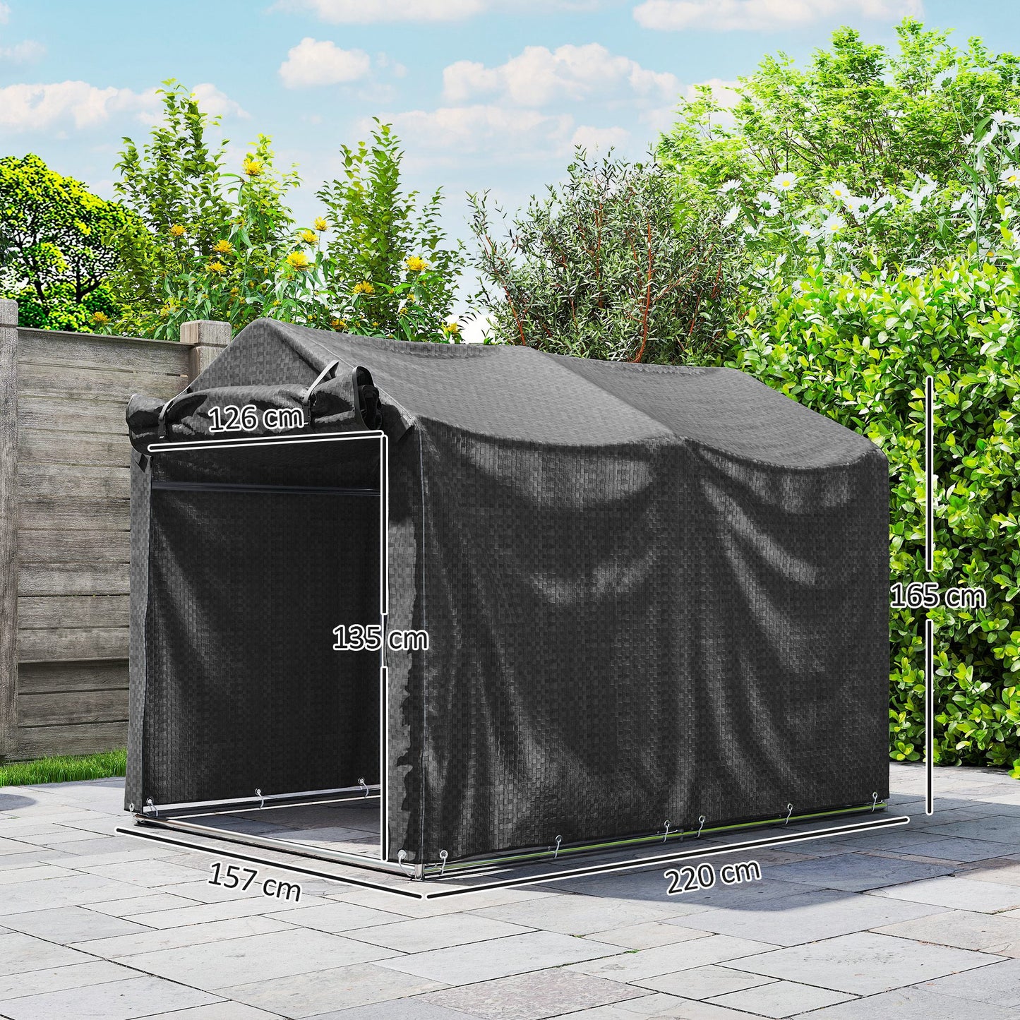 2.2 x 1.6 m Garden Storage Tent, Waterproof Anti-UV Bike Tent with Roll-up Zipper Door