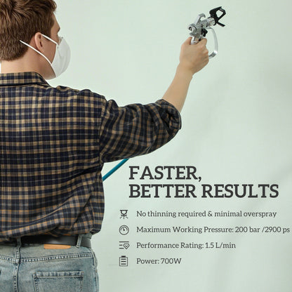 Airless Paint Sprayer, Thinning-Free Electric Paint Spray Gun for Walls, Fences & DIY Projects, 200 Bar High Pressure