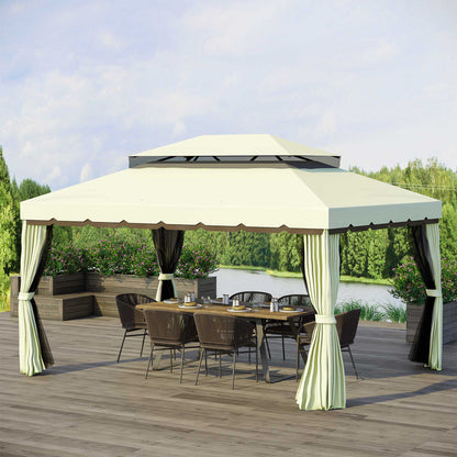 4 x 3 m Aluminum Garden Gazebo, Double Roof Outdoor Gazebo Canopy Shelter with Netting & Curtains for Garden, Lawn