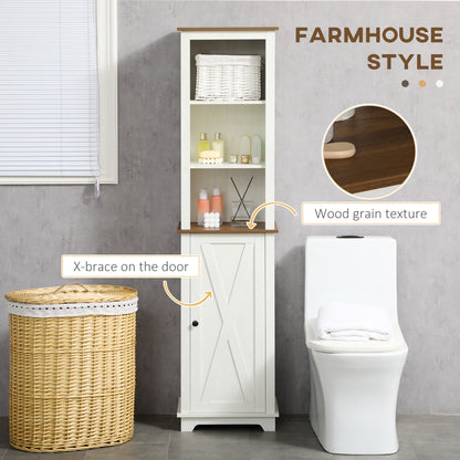 Bathroom Cabinet, Tall Storage Cabinet with Door and Adjustable Shelves, 39.5 x 30 x 160 cm, White