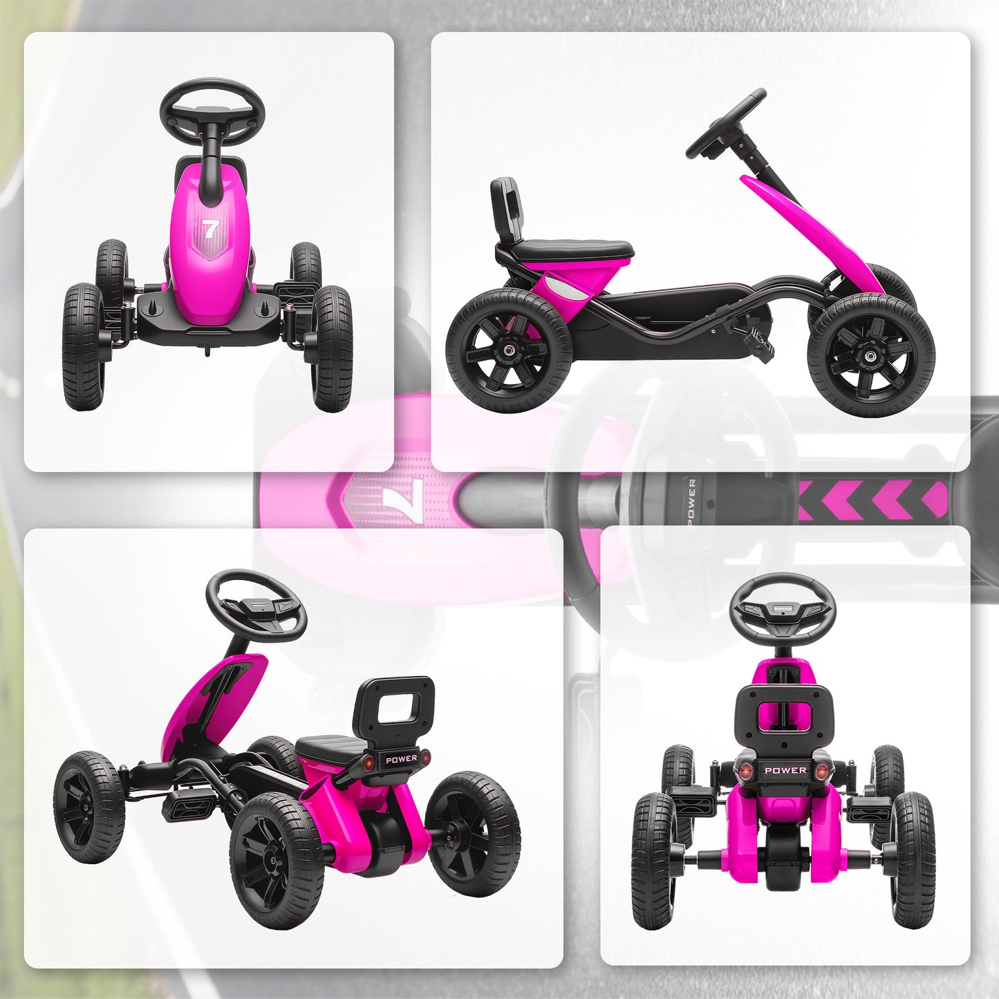 Pedal Go Kart for Kids 2-5 Years, with Silent EVA Wheels, Metal Frame, Pink