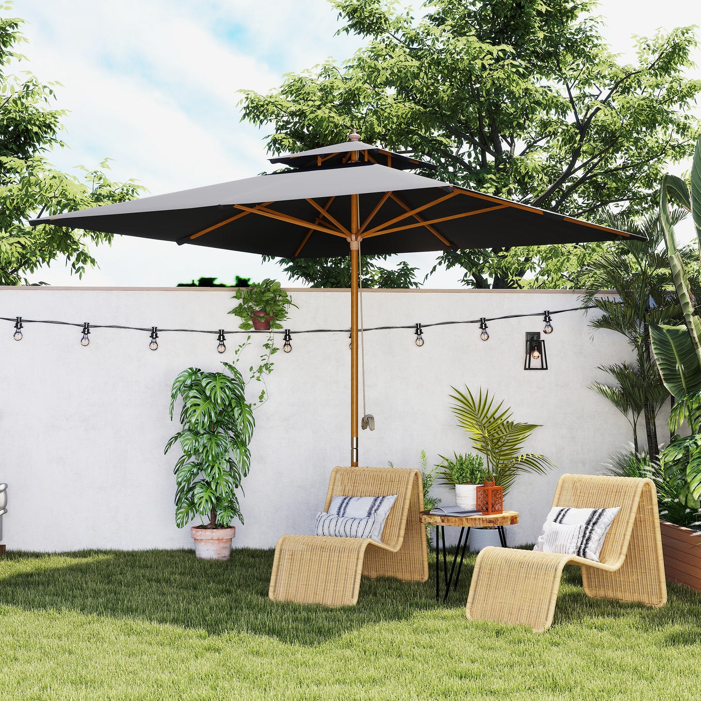 3 m Square Garden Parasol - Black