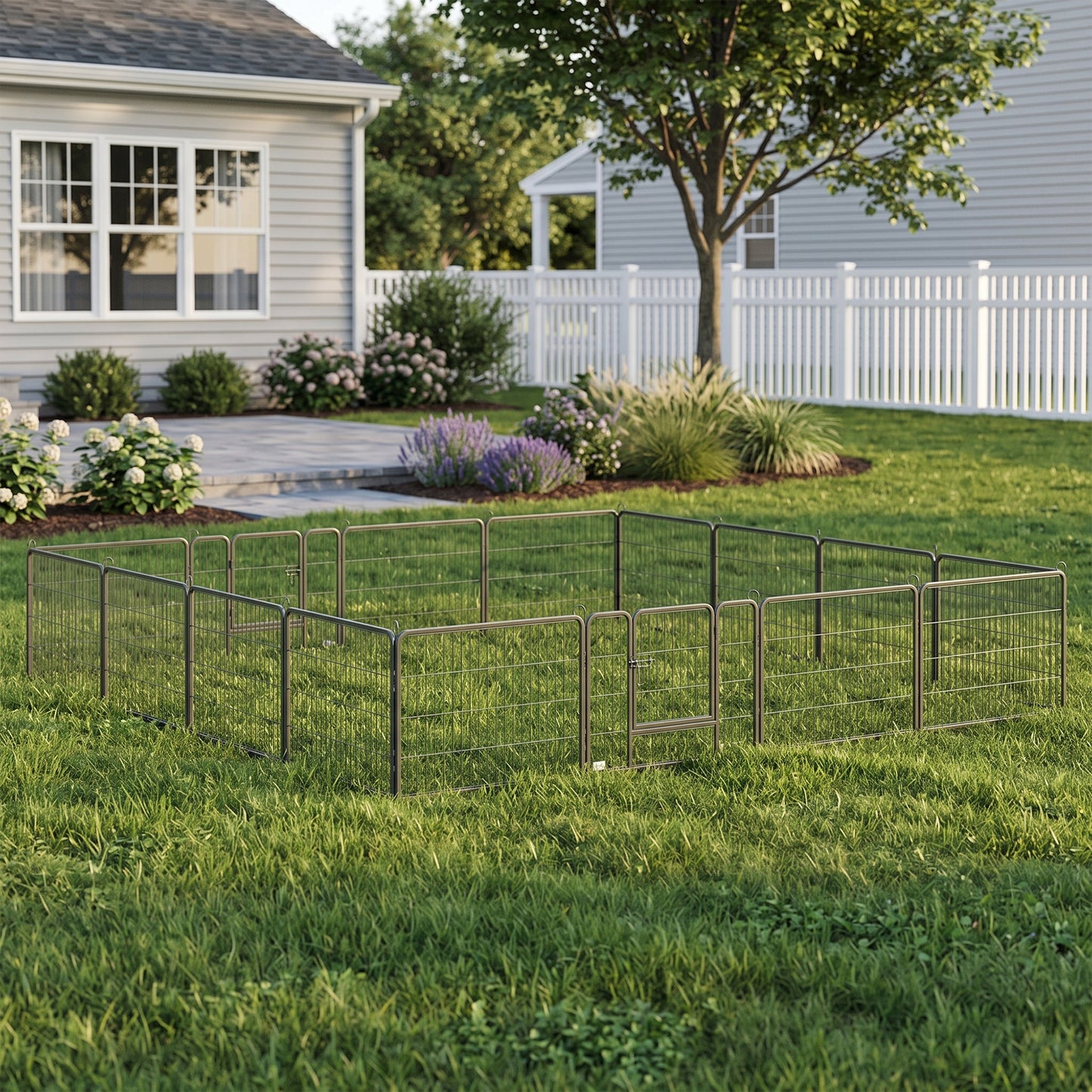 16 Panels Heavy Duty Puppy Playpen, for Small Dogs, Indoor and Outdoor Use - Grey