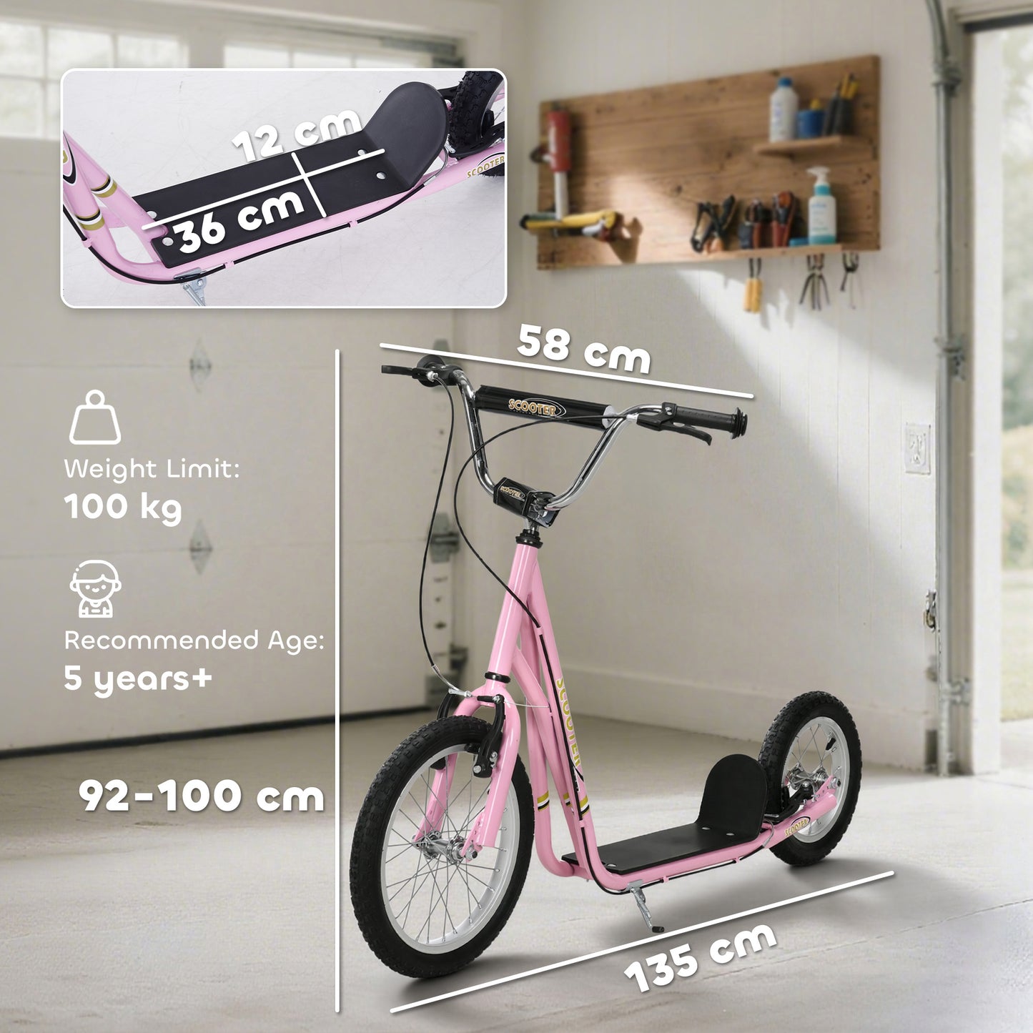 Kids Scooter, Teen Kick Scooter with Rubber Wheels, 16" Front Wheel, Height Adjustable Handlebar, Dual Brakes, Kick Stand