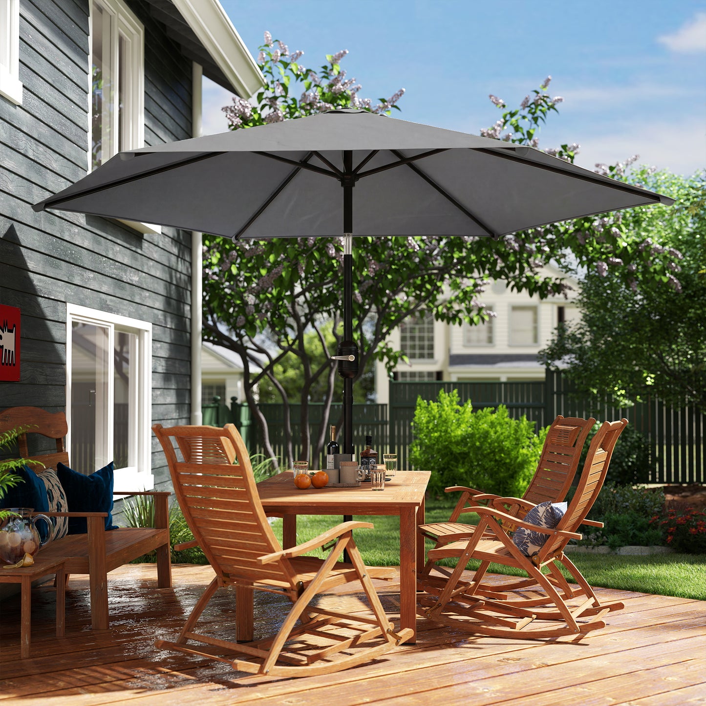 2.6 m Garden Parasol Umbrella with Aluminium Pole, Outdoor Patio Umbrella with Tilt and Crank, Vent, Grey