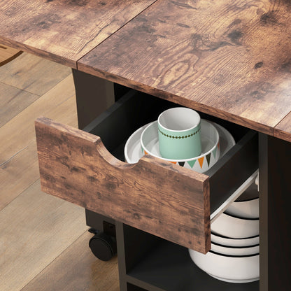 Folding Dining Table, Drop Leaf Table for Small Spaces, Foldable Table with Drawer and Storage Shelves for Kitchen