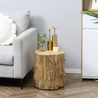 Tree Stump End Table, Round Concrete Side Table for Indoor and Outdoor Use, Natural Wood Effect