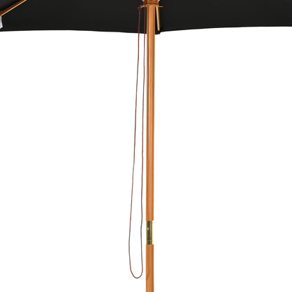 3(m) Garden Parasol, Pulley Operated Patio Umbrella, Wooden Table Market Umbrella with Rope Pulley Mechanism and 8 Ribs