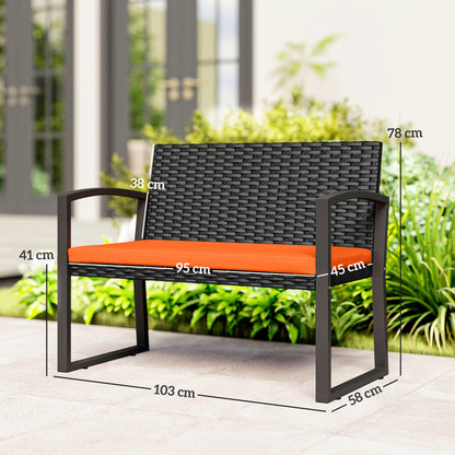 Two-Seater Rattan Garden Bench - Orange