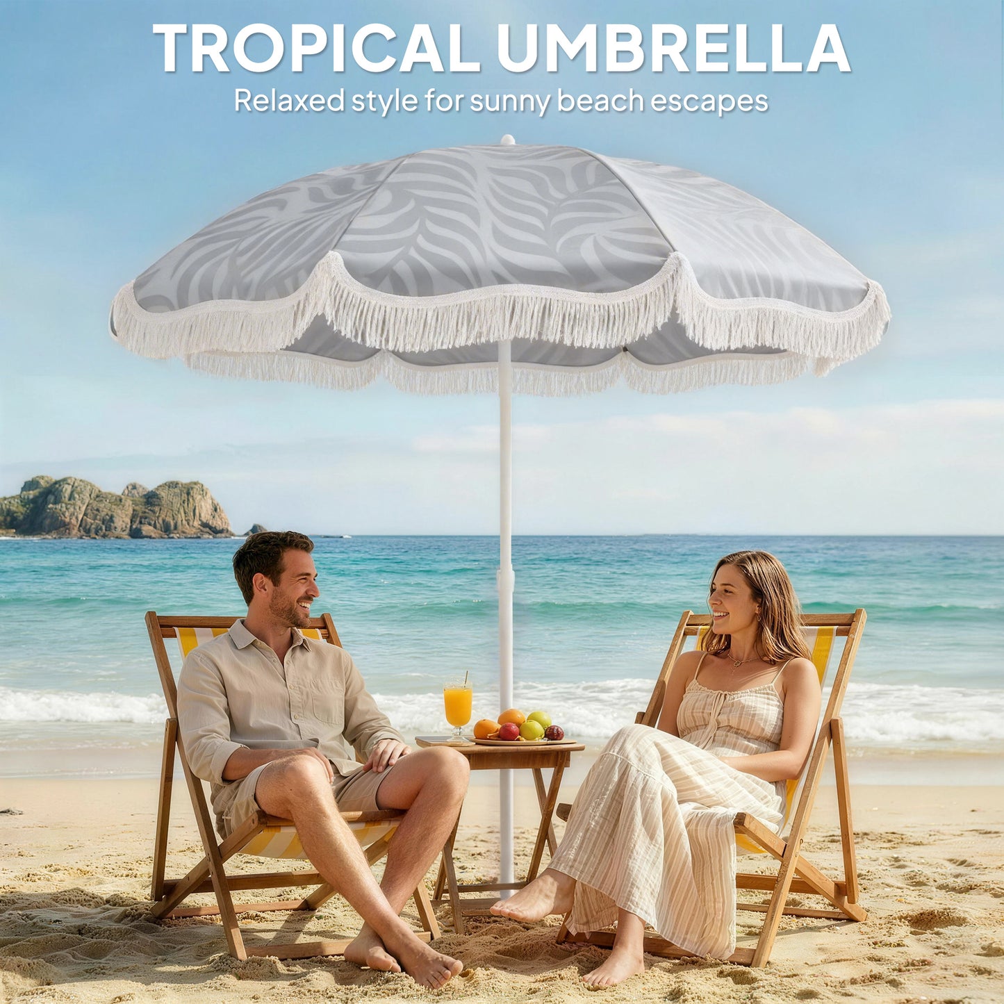 1.8 m Beach Umbrella Parasol with Sand Anchor, Portable Tilting Garden Parasol with Adjustable Height, Light Grey