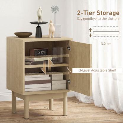 Rattan Bedside Table for Bedroom - Natural Wood