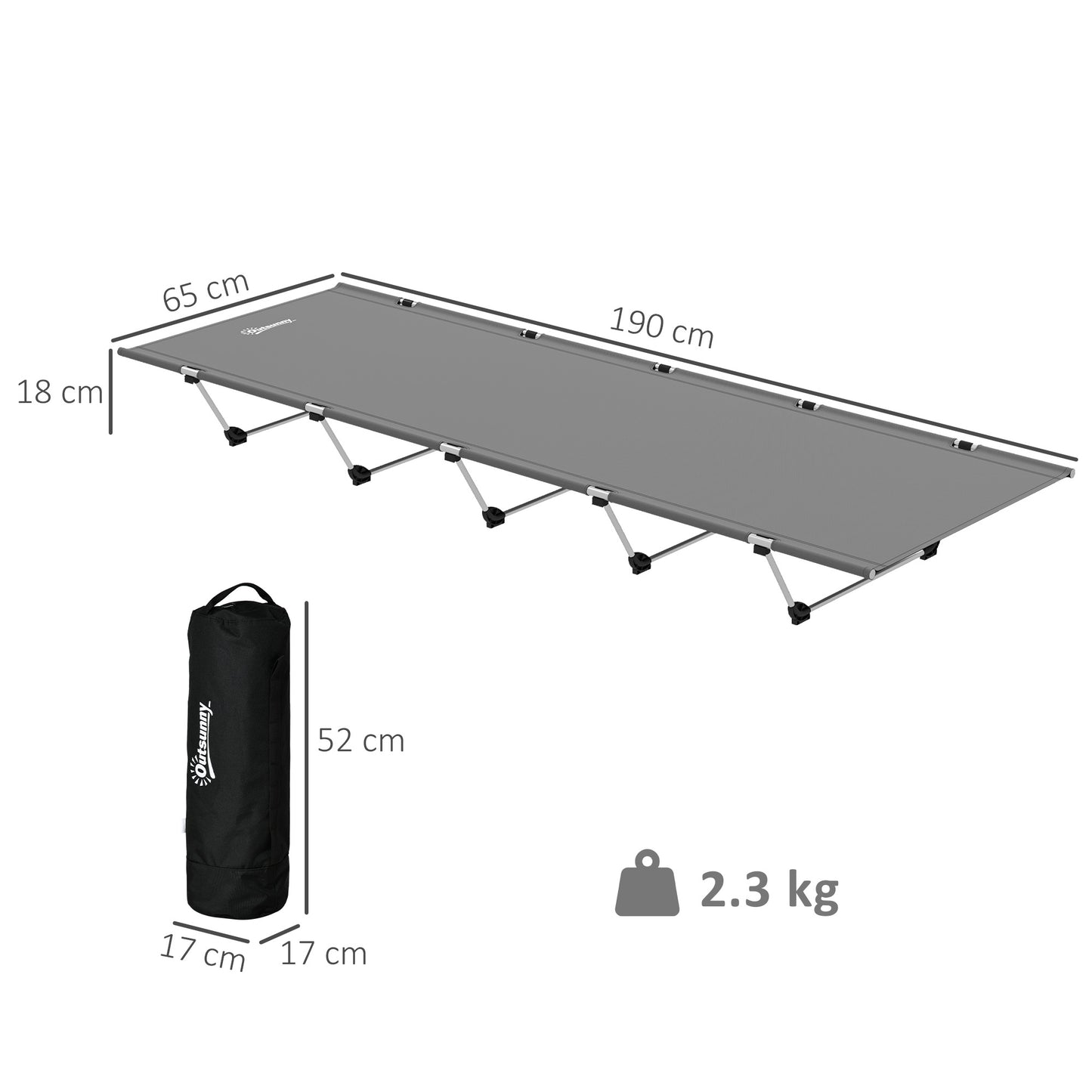 Lightweight Camping Bed, Aluminium Portable Camp Cot w/ Strong Support 150kg and Carry Bag for Camping, Dark Grey