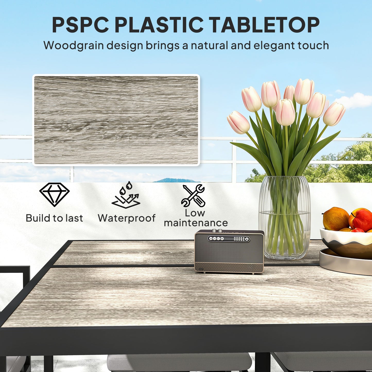 Nine-Piece Steel Frame Garden Dining Set - Dark Grey