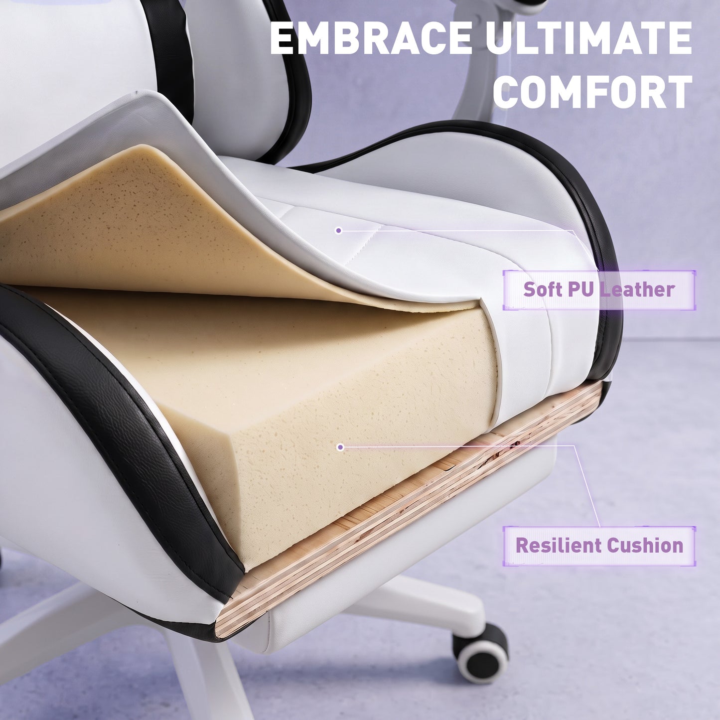 Gaming Chair, Computer Gamer Chair with Reclining High Back, Headrest, Lumbar Support, Footrest, Swivel Wheels, PU Leather