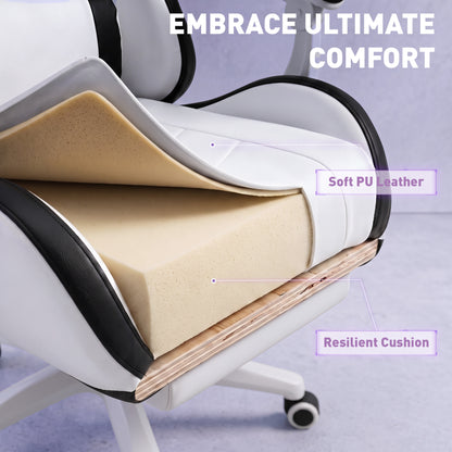 Gaming Chair, Computer Gamer Chair with Reclining High Back, Headrest, Lumbar Support, Footrest, Swivel Wheels, PU Leather