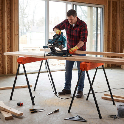Saw Horses Twin Pack, Folding Work Bench Sawhorses with Height Adjustable Legs, 2x4 Bracket, Orange