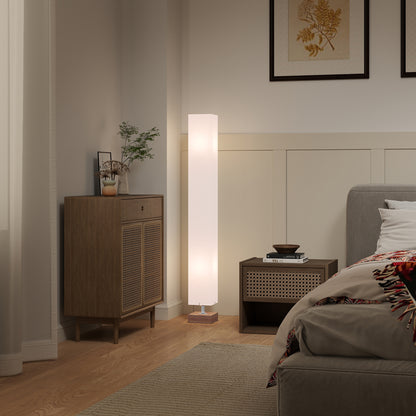 Floor Lamp, 120cm Standing Lamp with Linen Lampshade, Standard Light with Pine Wood Base for Living Room