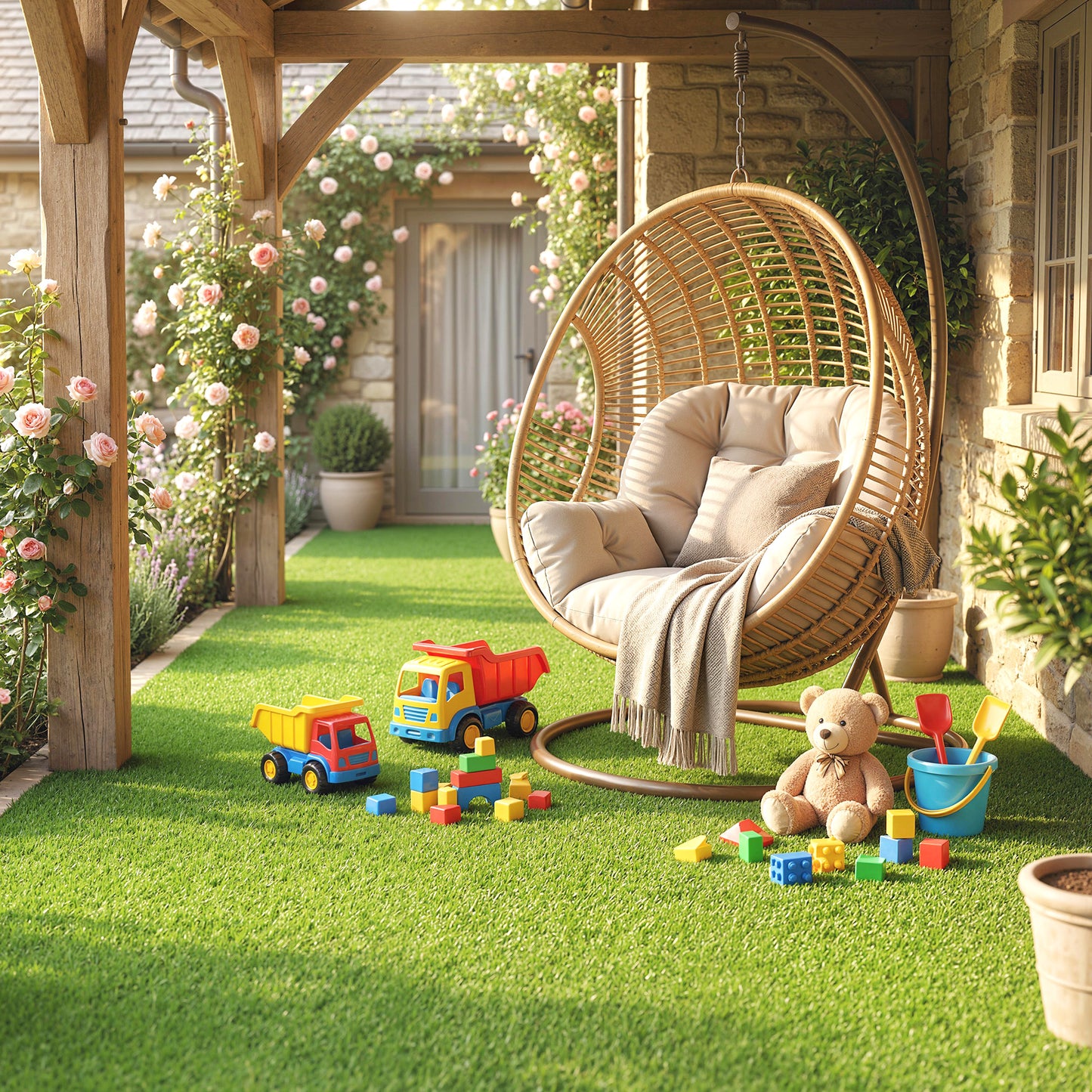 Artificial Grass Turf Low Maintenance Realistic Lawn Pet Turf with Drain Holes for Garden 1m x 4m Green