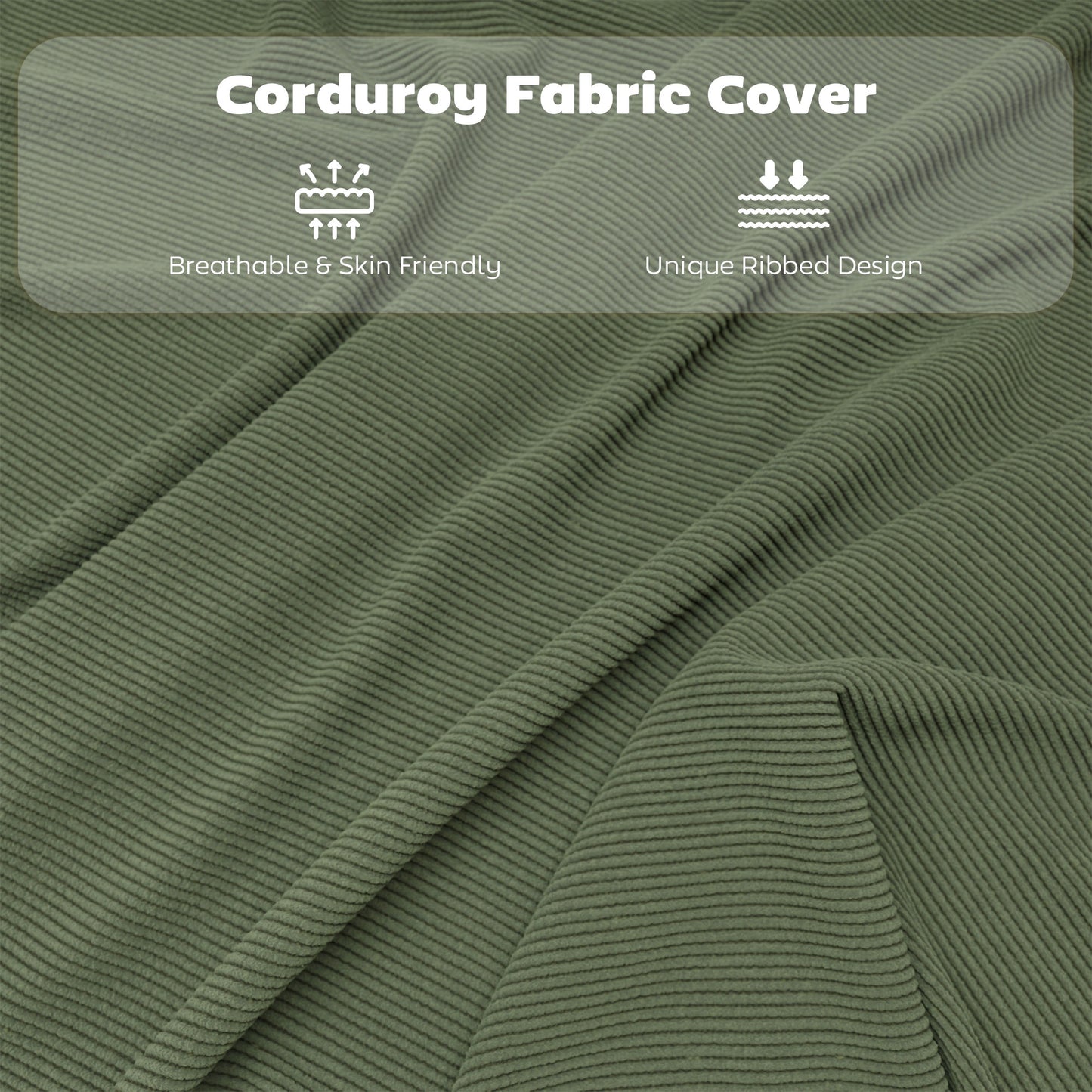 Set of Four Folding Corduroy Seat Chairs - Green
