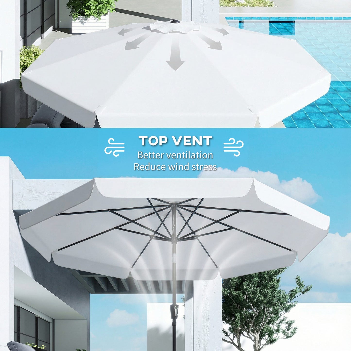 3 m Garden Parasol with Tilt Mechanism & Crank Handle, UPF 30+ Patio Umbrella Outdoor Table Umbrella, Cream White
