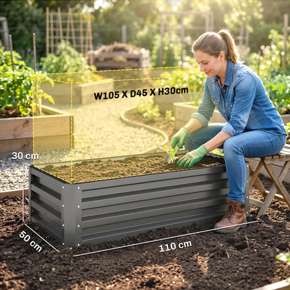 Set of Two 110 x 50cm Steel Planter Boxes - Dark Grey