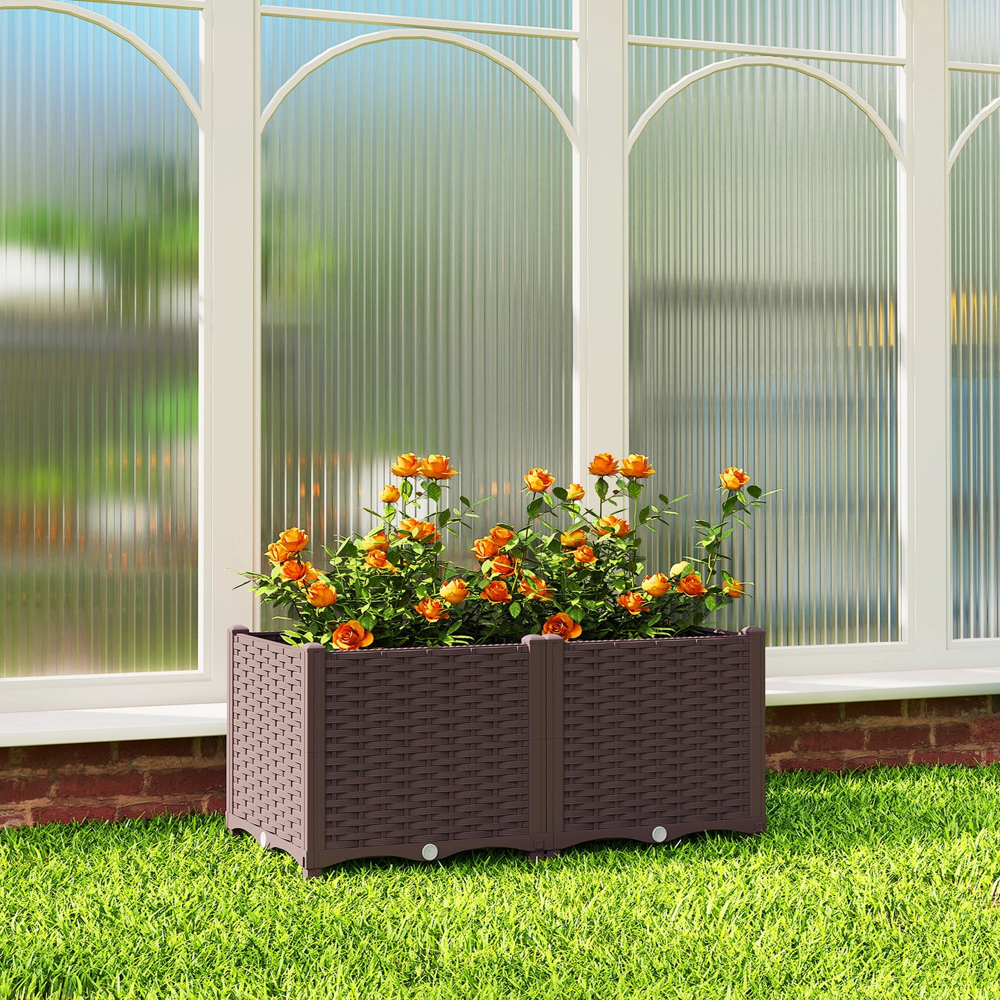 Plastic Raised Garden Bed with Legs, Self Watering Elevated Planter Boxes with Drainage Holes and Plugs
