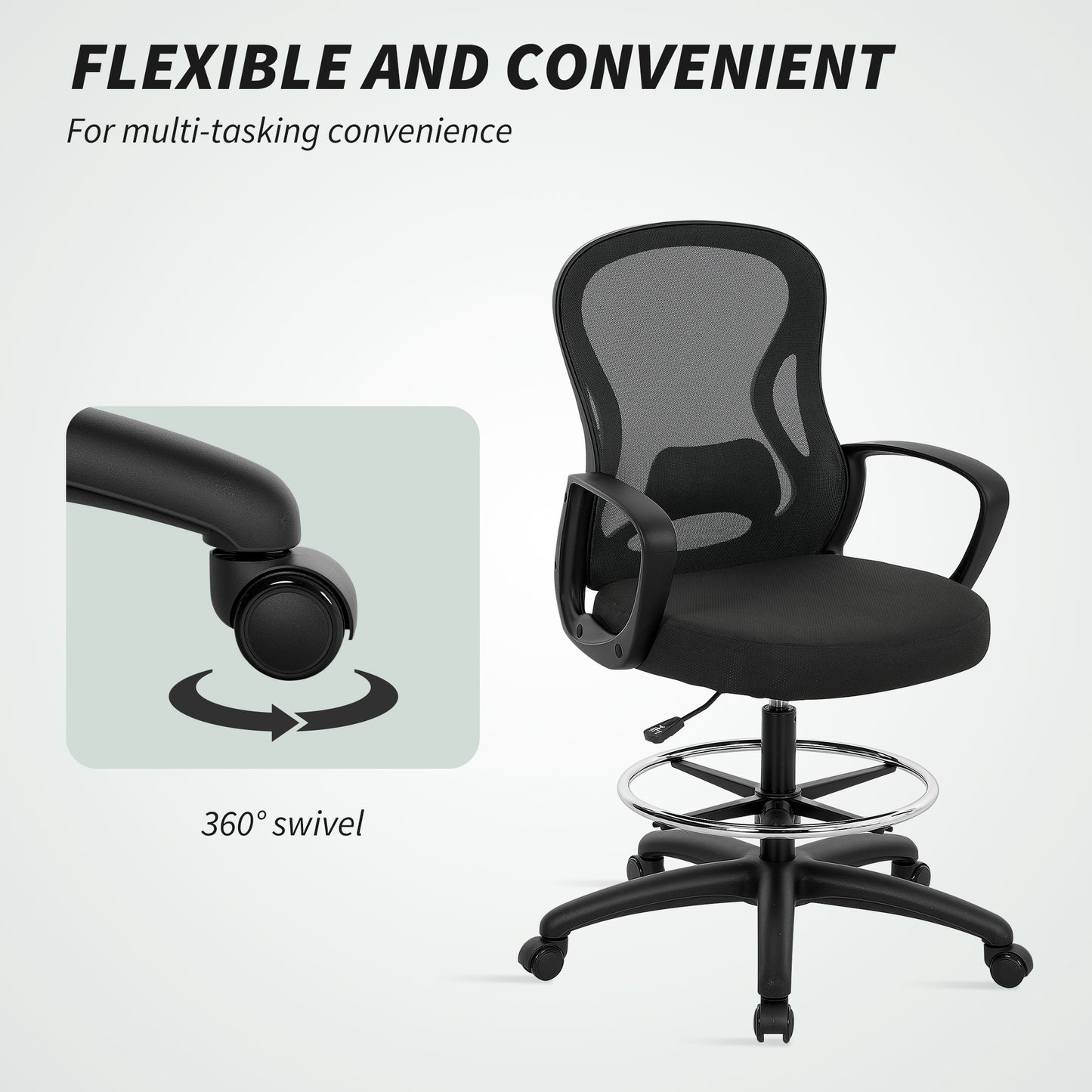 Drafting Chair with Adjustable Footrest, Ergonomic Mesh Office Chair with Lumbar Support