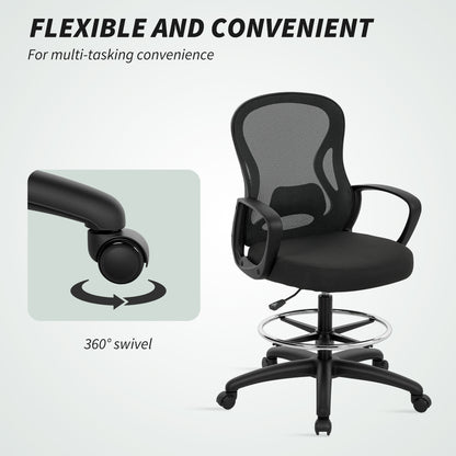 Drafting Chair with Adjustable Footrest, Ergonomic Mesh Office Chair with Lumbar Support